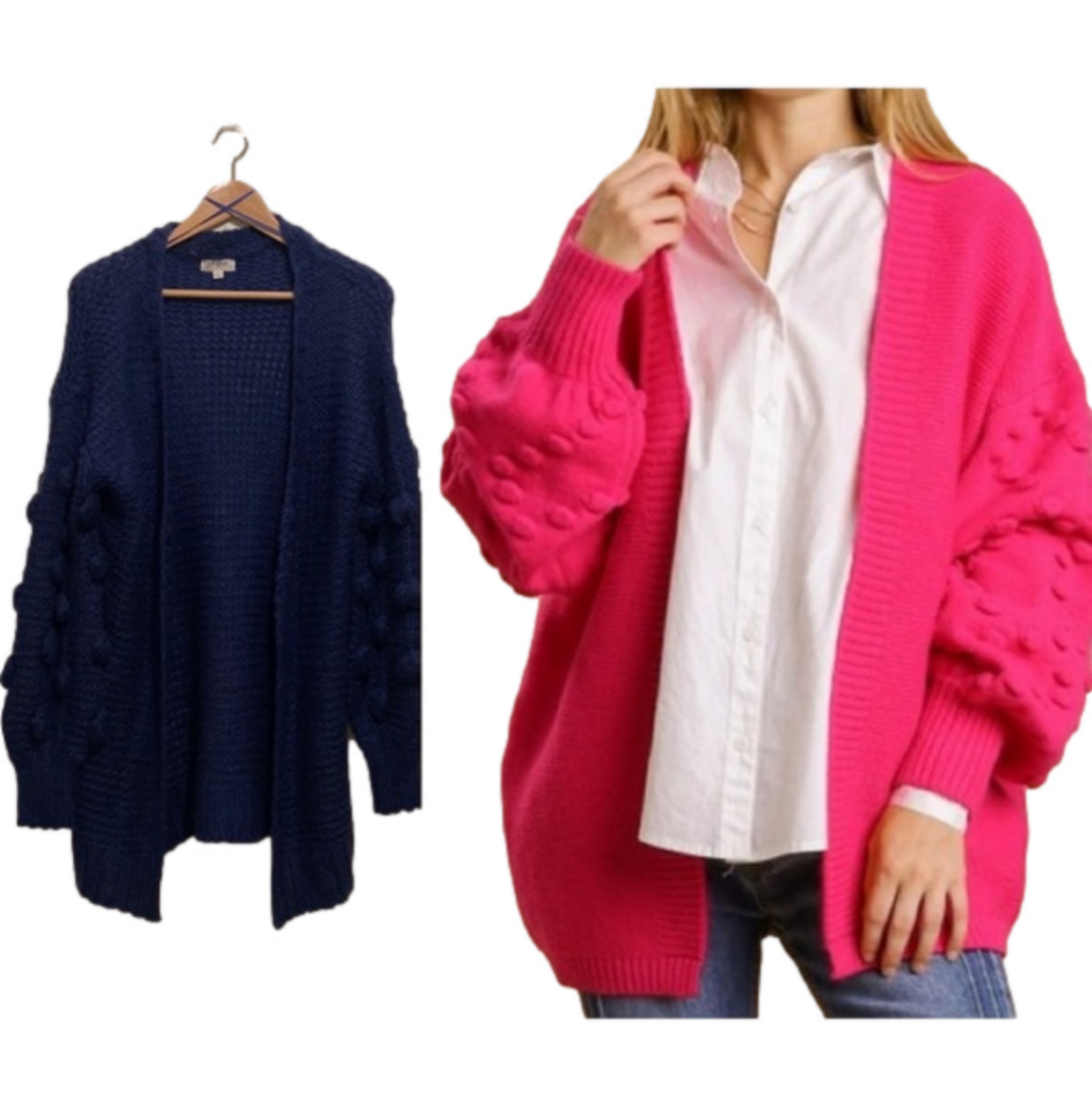UMGEE SUPER TRENDY NAVY OPEN POM POM CARDIGAN. Size L . Very good condition